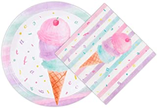 WERNNSAI Ice Cream Party Plates and Napkins - Serves 50 Guests 100 PCS Pink Sweet Ice Cream Themed Party Supplies for Girls Birthday Baby Shower Pool Summer Celebration Dinner Picnic Party Tableware