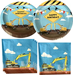 Construction Birthday Party Supplies for Boys Kids, 20 Plates and 20 Napkins, for Excavator Themed Birthday Party Decorations Set
