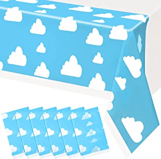 6 Pieces Blue Sky White Clouds Birthday Party Supplies Cartoon Story Tablecloth Party Table Cover Kids' Party Cloud Tablecovers Cartoon Table Banner for Baby Kids Shower Birthday Party Decorations