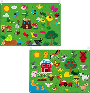 WATINC 2Pack Insect & Farm Animals Felt Story Board Grass Caterpillar Bee Butterfly Farmhouse Domestic Livestock Storytelling Preschool Early Learning Play Kit Wall Hanging Gift for Toddlers Kids