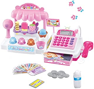 Liberty Imports Ice Cream Store Mini Cash Register with Pretend Play Desserts, Working Scanner, Calculator, Microphone, Money and Credit Card