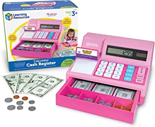Learning Resources Pretend & Play Calculator Cash Register Pink - 73 Pieces, Ages 3+ Develops Early Math Skills, Cash Register for Kids, Play Money for Kids, Grocery Toys for Toddlers