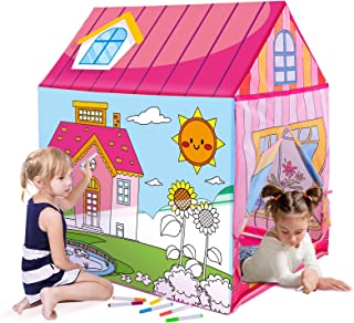 Kids Play Tent, DIY Coloring Playhouse for Kids Outdoor and Indoor, Art Crafts Washable Oxford Fabric Toddler Tent, Princess Gifts for Girls Boys Kids