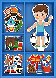 Toysters Magnetic Wooden Dress-Up Boy Doll Toy | Pretend Play Set Includes: 1 Wood Doll with 30 Assorted Costume Dress Ideas | Not Your Average Paper Doll | Great Gift Idea for Little Boys 3+ (PZ650)