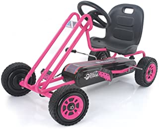 Hauck Lightning - Pedal Go Kart | Pedal Car | Ride On Toys For Kids Ages 4-7 Years Old With Ergonomic Adjustable Seat & Sharp Handling - Pink