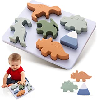 Promise Babe Silicone Dinosaurs Shape Puzzle Toys for Toddlers,Pegged Puzzle Baby Puzzle Montessori Preschool Learning Educational Sensory Toys for Kids Ages 3+