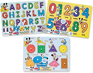 Melissa & Doug Disney Wooden Peg Puzzles Set: Letters, Numbers, and Shapes and Colors