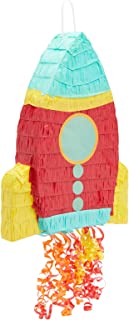 Pull String Rocket Ship Pinata for Outer Space Birthday Party Supplies, Astronaut Themed Decorations (Small, 16.5 x 12.5 x 3 In)