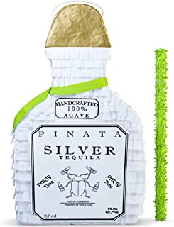 White Tequila Bottle Pinata with Stick -17.5" x 10.5" x 4.5" Perfect for Adults Party Decorations, Centerpiece, Photo Prop, Birthday, Funny Anniversary, 21 birthday - Fits candy/favors