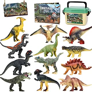 Jurassic Dinosaur Toys,12 PCS Realistic Jumbo Dinosaur Figurines,Educational Dino Figure Playset w/ Information Dino Book Easter Day Gift for Kids