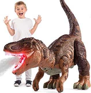 Large Size Plastic Dinosaur Toy Play Set for Kids 6 7 8 9 Years, Realistic T-rex with Storage Tummy for Mini Dinos, STEM Toys Sliding Dinosaur Figure with Water Mist, Light and Sounds…