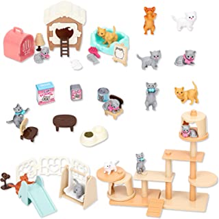 TQQFUN Pet Pretend Play Toys, 43 PCS Cat Figures Playset Toy, Realistic Detailed Pet Care Center, Cats Care Role Play Educational Toys, Gift for Kids Toddlers Boys and Girls