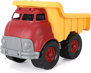 Big Plastic Dump Truck Toy Construction Vehicle in Yellow and Red for Kids Imaginative Pretend Play