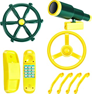 Playground Accessories Backyard Pirate Plastic Ship Playset Plastic Playground Equipment Set with Ship Wheel, Telescope, Safety Handlestoy Phone for Outdoor Playhouse Treehouse Backyard Playset