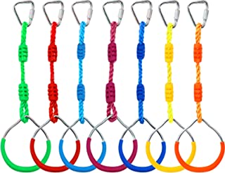 Kawuneeche 7PCS Colorful Ninja Rings - Gymnastic Rings, Swing Bar Rings, Monkey Rings, Climbing Rings Outdoor Backyard Play Sets Playground Equipment for Ninjaline Obstacle Accessories