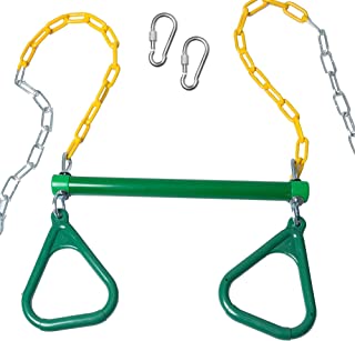 Green Trapeze Swing Bar with Rings – Outdoor Playground Equipment Trapeze Bar for Swing Set or Jungle Gym