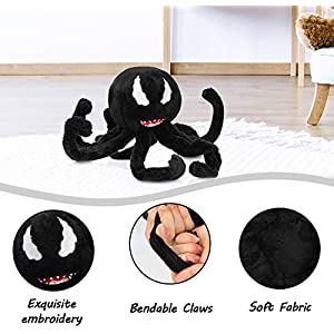 Qevxe 10inch Octopus Stuffed Animal, Black Symbiote Wrist Hugger Stuffed Pillow Plush Toy, Unique Gift for Kids Fans Collection