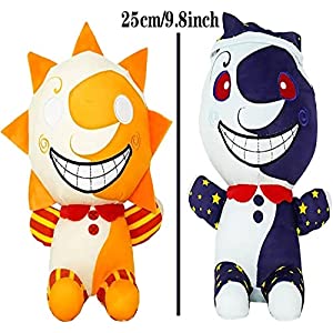 2PCS Sundrop and Moondrop FNAF Plush Toy Cartoon Clown Plush Toys Sundrop FNAF Figure Cartoon Stuffed Plush for Boys and Girls Fans Birthday Gifts