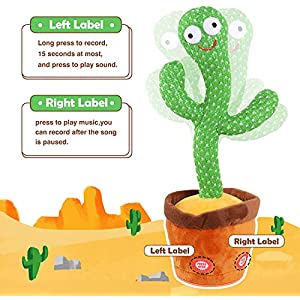 Kids Dancing Talking Cactus Toys for Baby Boys and Girls, Talking Sunny Cactus Toy Electronic Plush Toy Singing, Record & Repeating What You Say with 120 English Songs and LED Lighting for Home Decor