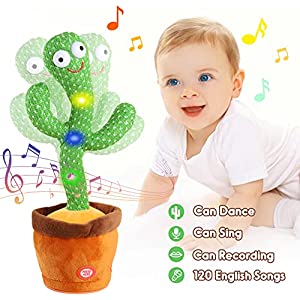 Kids Dancing Talking Cactus Toys for Baby Boys and Girls, Talking Sunny Cactus Toy Electronic Plush Toy Singing, Record & Repeating What You Say with 120 English Songs and LED Lighting for Home Decor