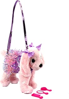 Poochie And Co Little Girls Plush Animal Shaped Purse, Kids Fashion Handbags, Toy Hand Bags - PINK LAB WITH LAV SEQUINS TINSEL TUTU