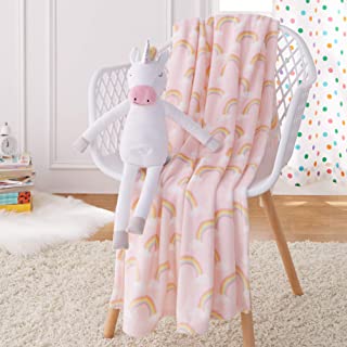 Amazon Basics Kids Unicorns & Rainbows Patterned Throw Blanket with Stuffed Animal Unicorn