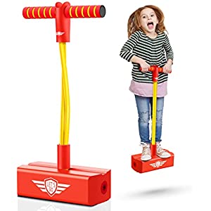 HCHILDHOOD Pogo Stick for Kids Foam Pogo Jumper Load-Bearing Ups to 250lbs Help Kids Grow Taller Fun and Safe Outdoor Toys for 3-12 Years Old Boys Girls (Red)