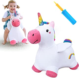 iPlay, iLearn Bouncy Pals Unicorn Bouncy Horses, Toddler Girl Bouncing Animal Hopper, Inflatable Plush Hopping Toy, Outdoor Indoor Ride on Bouncer, Baby First Birthday Gift 18 Month 2 3 4 Year Old Kid