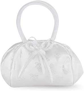 Flower Girl Gifts White Satin Embroided Deluxe Snap Purse with Padded Handles, 9 Inch