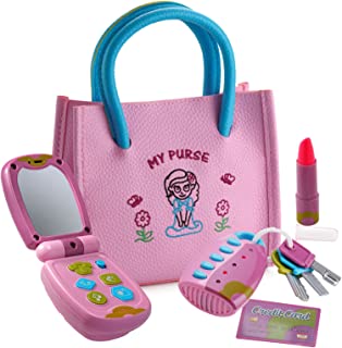 Dress Up America Toddler Purse for Pretend Play - My First Purse for Girls 1-3 Years Old - Dress Up Purse Toy with Accessories, Multi Color, One Size, (4102K)
