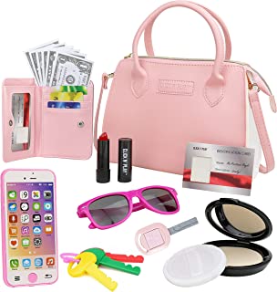Little Girls Purse, Click N' Play Pretend Play Purse 20 Piece Set, Toys for Girls 3+, Toy Purse with Makeup, Smartphone, Wallet, Keys, Sunglasses
