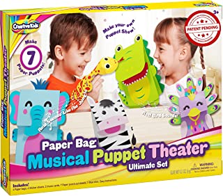 Creative Kids Make Your Own Hand Puppets for Kids with Animal Sounds - Musical Puppet Theater Making Kit of 3 Paper Bag Finger & 4 Hand Puppets - Arts & Crafts Kits Gifts for Kids Toddlers Ages 3+