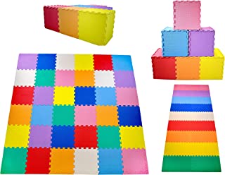 KC Cubs Soft & Safe Non-Toxic Children’s Interlocking Multicolor Exercise Puzzle EVA Play Foam Mat for Kids’s Floor & Nursery Room, 36 Tiles, 9 Colors, 11.5” x 11.5”, 54 Borders (EVA002)