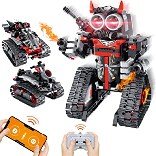VINTOP Remote Control Robot Building Kits, Remote & APP Controlled 3-in-1 RC Robot/Tracked Car/Tank for Boys Girls Age 6+ Year Old,408 PCS Educational STEM Building Block Toys(Red)