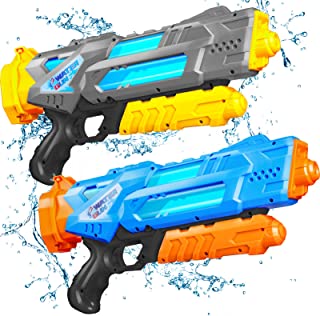 Water Gun for Kids Adults, 2 Pack Soaker Squirt Guns, 1200CC High Capacity Super Ideal Gift Toys for Summer Outdoor Swimming Pool Beach Water Fighting- Blue/Gray