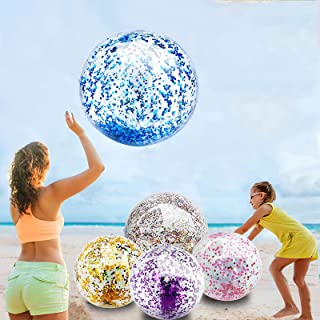 5 Pack Beach Ball Jumbo Pool Toys Balls Giant Confettis Glitters Inflatable Clear Beach Ball Swimming Pool Water Beach Toys Outdoor Summer Party Favors for Kids Adults (Multicolor)