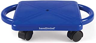 hand2mind Blue Indoor Scooter Board with Safety Handles for Kids Ages 6-12, Plastic Floor Scooter Board with Rollers, Physical Education for Home, Homeschool Supplies (Pack of 1)
