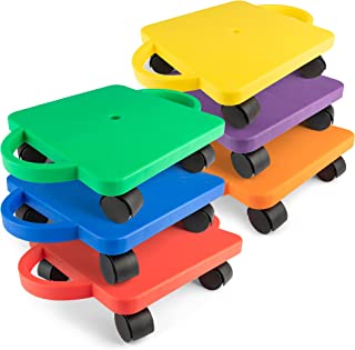Champion Sports Scooter Board with Handles, Set of 6, Wide 12 x 12 Base - Multi-Colored, Fun Sports Scooters with Non-Marring Plastic Casters for Children - Premium Kids Outdoor Activities and Toys