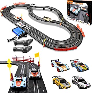 Electric Racing Tracks for Boys and Kids Slot Car Race Track Sets Including 4 Slot Cars 1:43 Scale and 2 Hand Controllers Race Car Track Sets, Gift Toys for Children