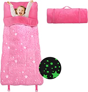 Kids Sleeping Bags, Glow-in-The-Dark Sleeping Bags and Kids nap mats, 63" x 29" Soft and Comfortable Sleeping Bags for Kids Girls Boys Daycare, naps and sleepovers. (Pink)
