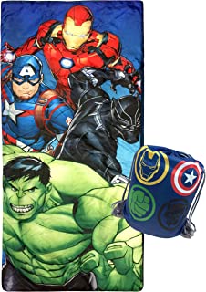 Jay Franco Marvel Avengers Battle Formation Slumber Sack - Cozy & Warm Kids Lightweight Slumber Bag/Sleeping Bag - Featuring Captain America, Iron Man, Black Panther, & Hulk (Official Marvel Product)