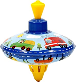 Cartoon Animal Printed Spinning Tin Top Metal Finger Top Good Balance Gyroscope for Adults and Children (Blue)