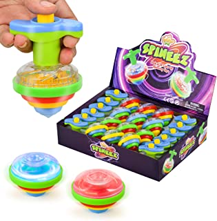 Light Up Spinning Tops for Kids, Set of 12, UFO Spinner Toys with Flashing LED Lights, Fun Birthday Party Favors, Goodie Bag Fillers for Boys and Girls, Stocking Stuffers Display Box