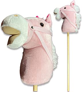 Nature Bound Thin Air Toys Stick Horse | Pink Plush Handcrafted Hobby Horse Provides Fun Pretend Play for Toddlers & Preschoolers | Handsewn Head, Sturdy Wood Stick, Plus Neighing & Clip-Clop Sounds