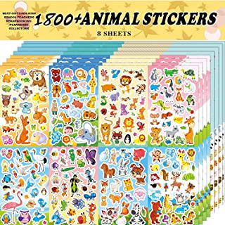 Sinceroduct Animal Stickers Assortment Set, 8 Sheets (1800+ Count), 16 Themes Collection for Kids, Children, Teacher, Parent, Grandparent, Animals of The World Sticker Variety Pack