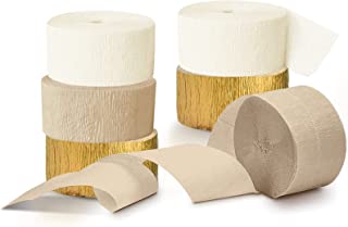 NICROHOME White Gold Party Decorations, 6 Rolls Ivory White Light Brown Crepe Paper Streamers Tassels Streamer Paper for Wedding, Baby Bridal Shower, Bachelorette Party, Birthday, 82Ft Long