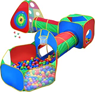 Hide N Side 5pc Kids Ball Pit Tents and Tunnels, Toddler Jungle Gym Play Tent with Play Crawl Tunnel Toy, for Boys Babies Infants Children, Indoor Outdoor Gift, Target Game w/ 4 Dart Balls