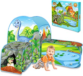 3PC Dinosaur Kids' Play Tents & Tunnels with Roar Button, Pop Up Toddler Play Tent, Crawl Toddler Tunnel Toy Tent for Girls & Boys, Indoor & Outdoor Dinosaur Tent for Kids Backyard Play Set