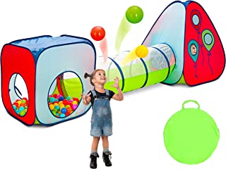 Kiddey 3 in 1 Kids Pop Up Play Tent with Crawl Tunnel and Ball Pit Set – Durable Playhouse Tent for Boys, Girls, Babies, Toddlers & Pets – for Indoor & Outdoor Use, with Carrying Case