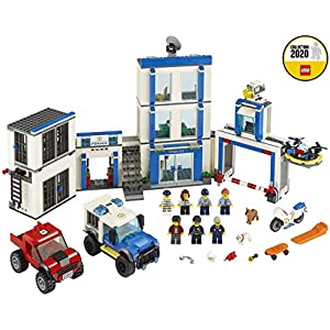 LEGO 60246 City Police Station Building Set with 2 Truck Toys, Light & Sound Bricks, Drone and Motorbike